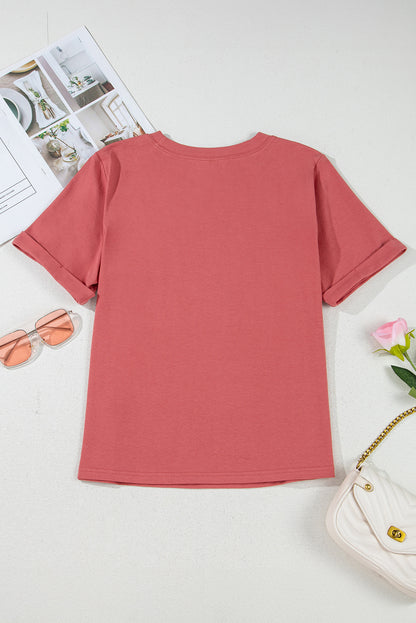 T-shirt rouge mineral uni, coupe avec col rond et manches courtes
