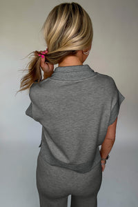 Ensemble détente femme polo zippé gris, vue dos, pantalon assorti