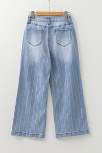 Jean Large Bleu Clair à Rayures Fines et Multi-Boutons