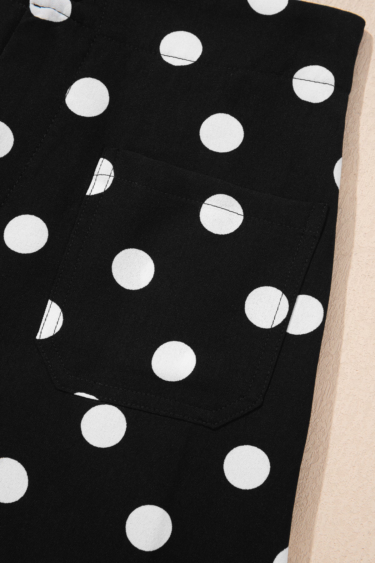Pantalon Large à Pois Taille Mi-Haute Poches Plaquées – 4 Coloris