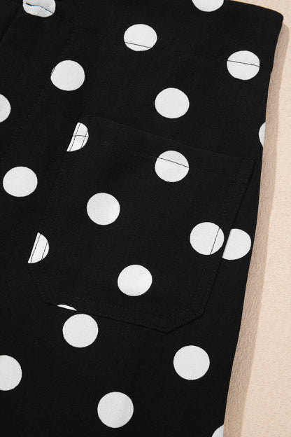 Pantalon Large à Pois Taille Mi-Haute Poches Plaquées – 4 Coloris  Blanc / S / 100%Polyester Olena-Fashion