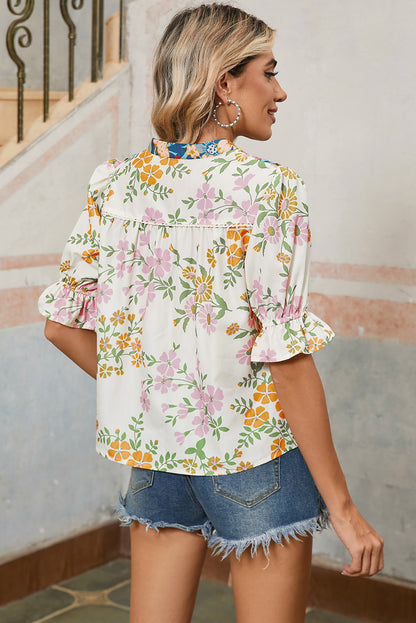 Haut Patchwork Floral Color Block Femme – Style Bohème Multicolore vue de dos