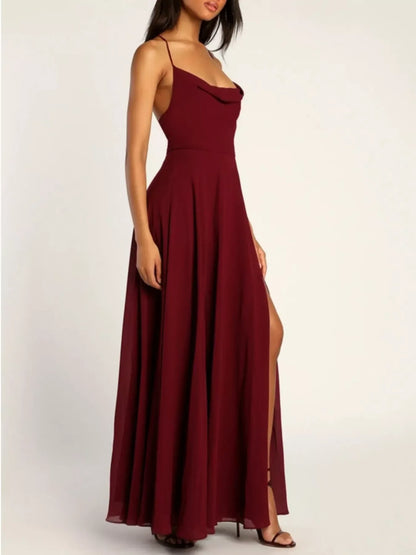 Robe Longue À Fente Élégante Col Drape Femme - Oléna-Fashion