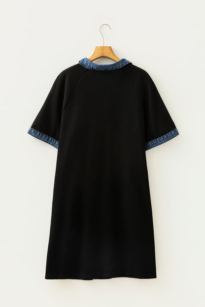 robe shift grande taille col denim noir sur cintre vue dos