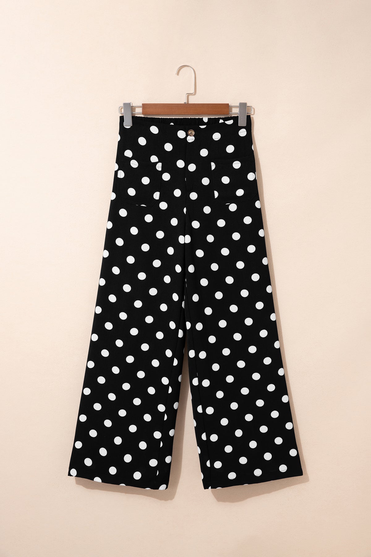 Pantalon Large à Pois Taille Mi-Haute Poches Plaquées – 4 Coloris  Blanc / S / 100%Polyester Olena-Fashion