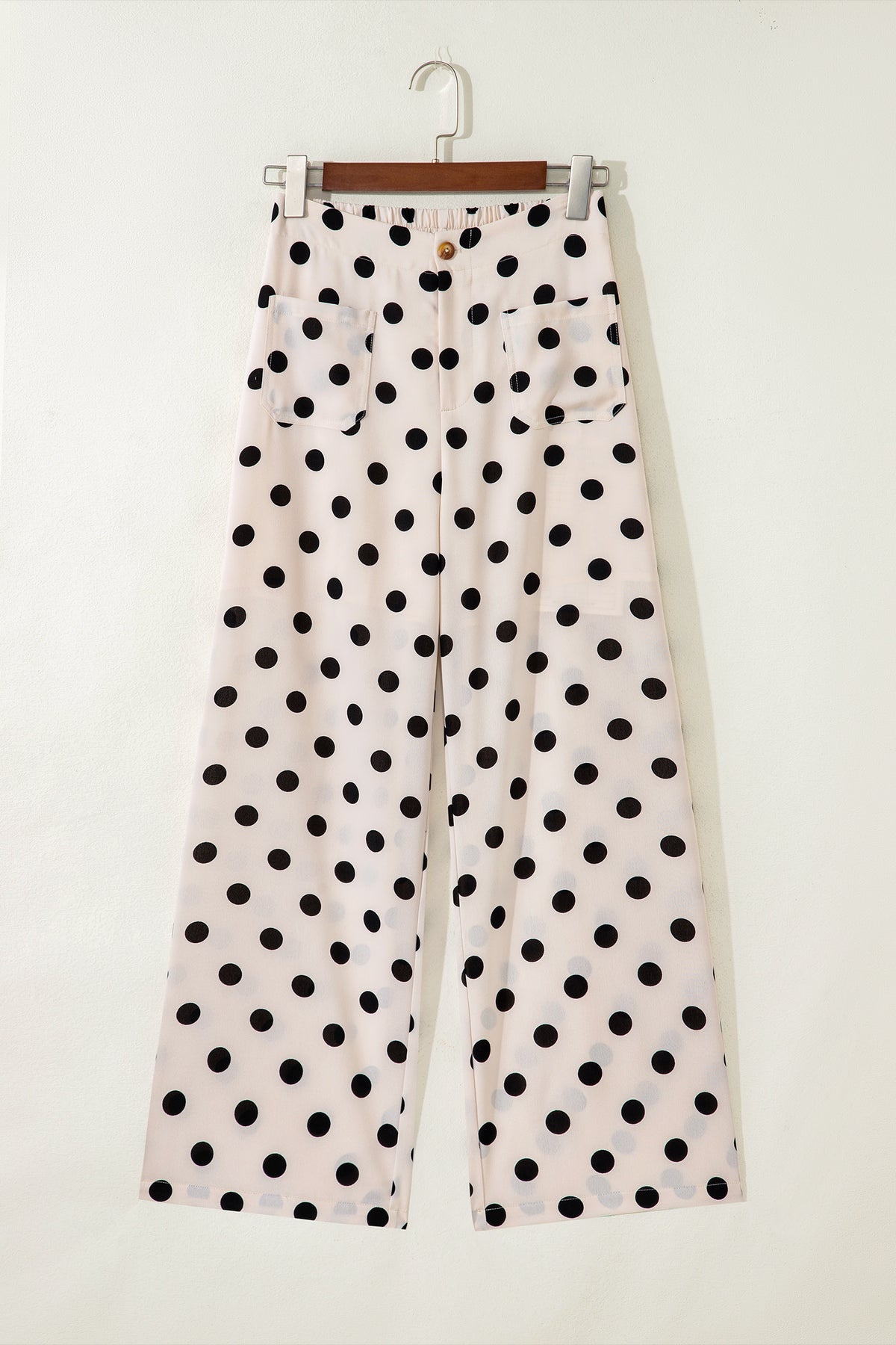 Pantalon Large à Pois Taille Mi-Haute Poches Plaquées – 4 Coloris
