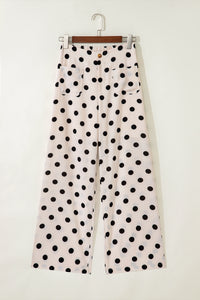 Pantalon Large à Pois Taille Mi-Haute Poches Plaquées – 4 Coloris