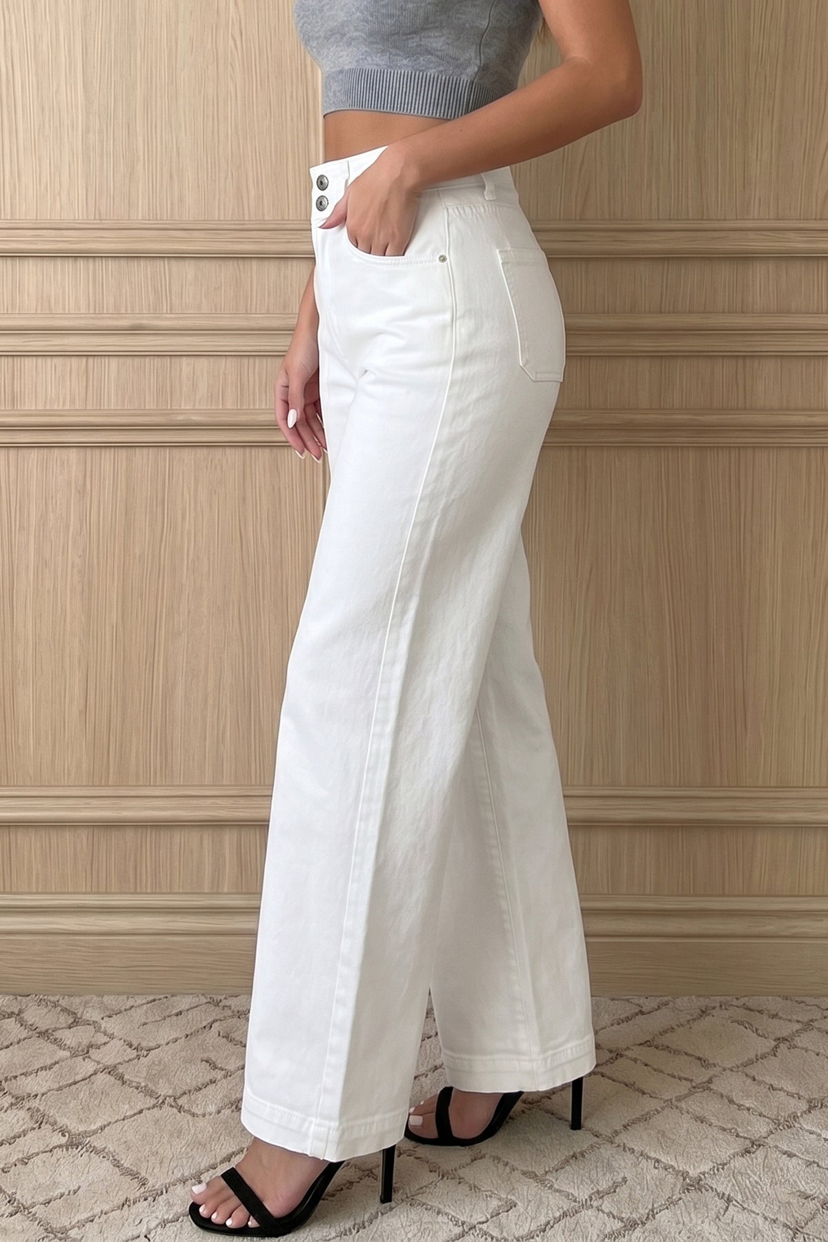 Jean Large Taille Haute Double Bouton – 4 Coloris