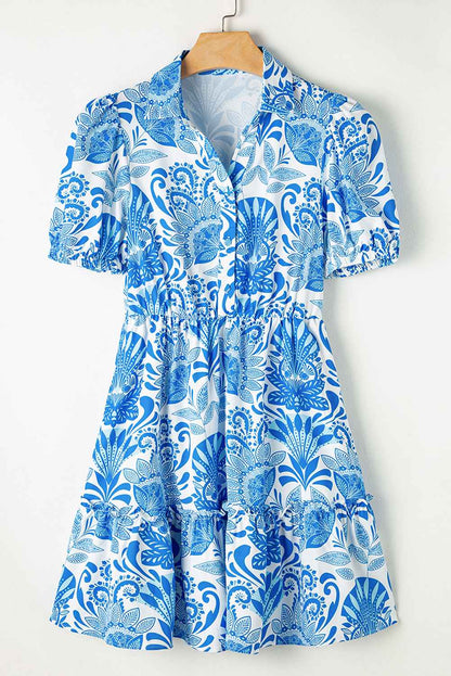 Mini Robe Florale Bleu Ciel Volants Femme | Oléna-Fashion
