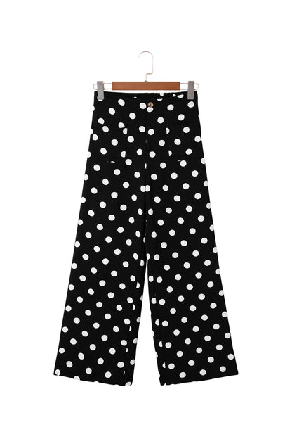 Pantalon Large à Pois Taille Mi-Haute Poches Plaquées – 4 Coloris  Blanc / S / 100%Polyester Olena-Fashion
