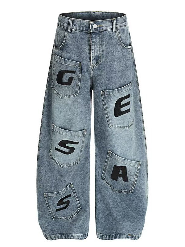 Jean Femme Imprimé Lettres Taille Haute – Coupe Loose Casual