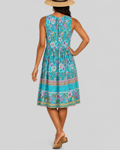 Robe Été Élégante à Imprimé Bleu