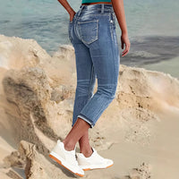 Jean Capri Femme Taille Mi-Haute Stretch – Denim 7/8 Effet Usé Gainant