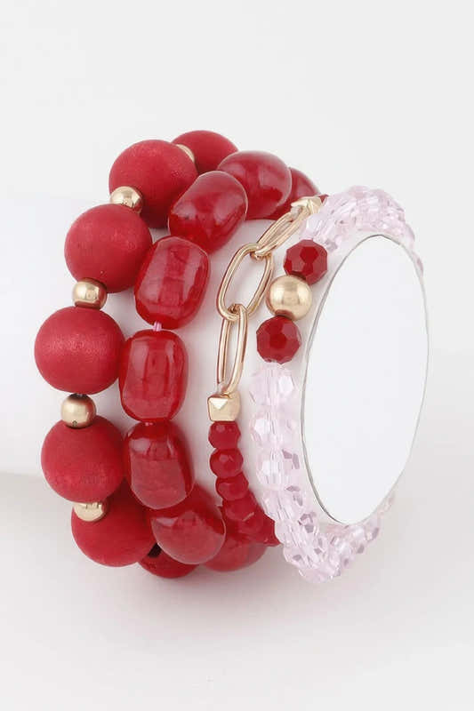 Bracelet perles rouge et blanc, perles en cristal, fermoir doré