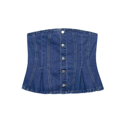 Ensemble deux pièces femme corset short jean style cowboy | Oléna-Fashion