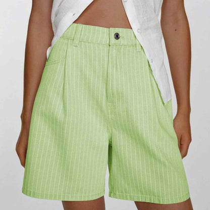 Short en jean taille haute femme rayé loose pastel | Oléna-Fashion