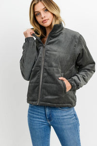 Veste matelassée manches longues gris foncé, zip et poches