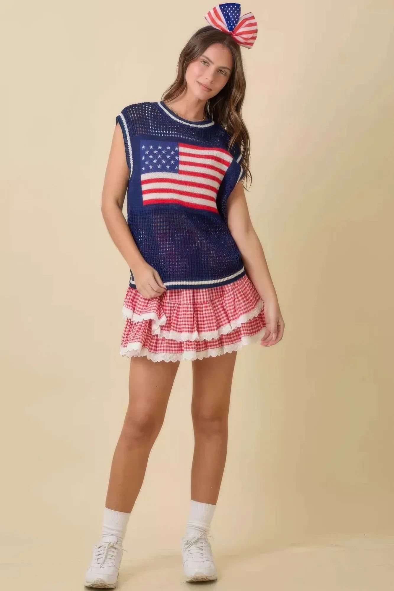 jupe short vichy volants œillet femme rouge détail tissu