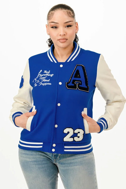 veste bomber femme varsity patches-Bleu  olena fashion