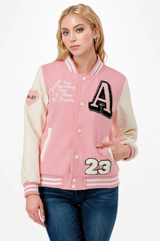 veste bomber femme varsity patches-Rose  olena fashion