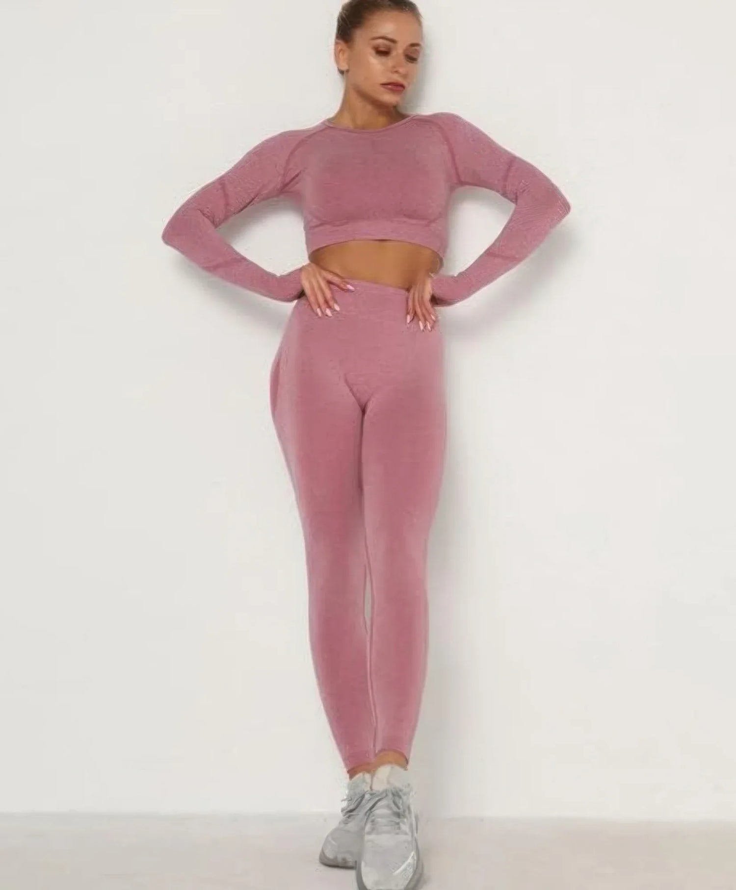 ensemble top leggings sans coutures femme violet vue face