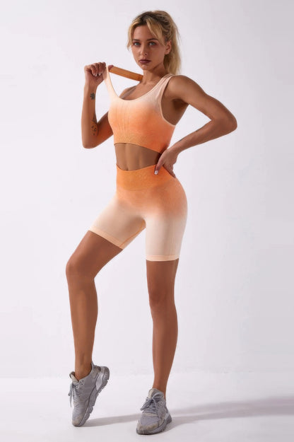 Ensemble deux pièces sans coutures ombré orange femme - vue dos silhouette