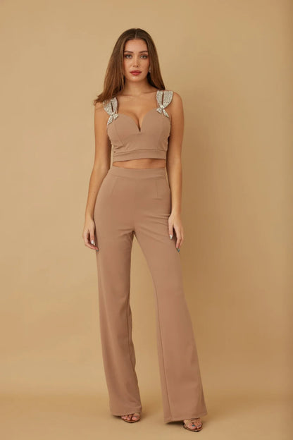 Ensemble deux pièces perlé fuchsia femme – tenue soirée élégante – Oléna-Fashion