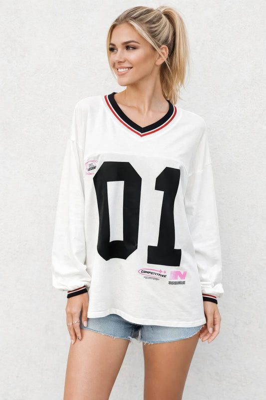Top Femme Varsity 01 - Coton Stretch Manches Longues Sportif - Oléna-Fashion