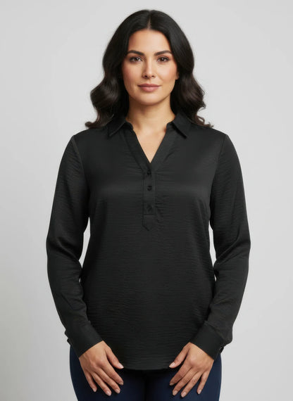 Blouse Femme Manches Longues Ninety - Col Henley Polyester - Oléna-Fashion