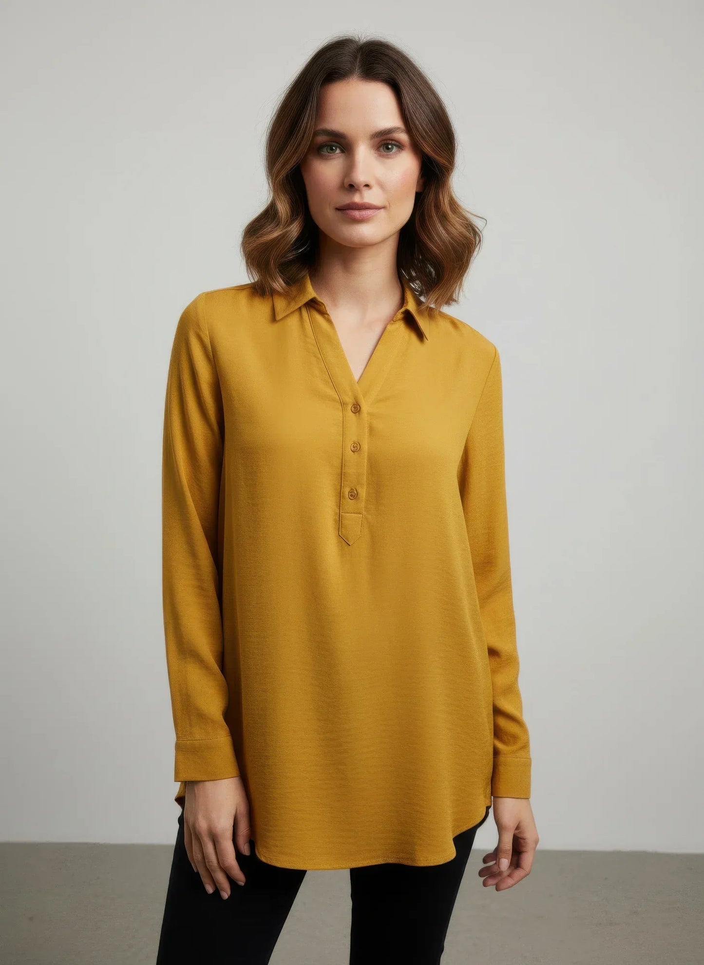 Blouse Femme Manches Longues Ninety - Col Henley Polyester - Oléna-Fashion