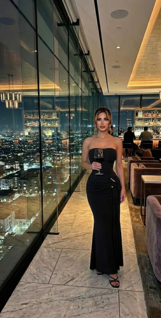 Robe Maxi Drapée Style Grecque – Élégance Noire - Oléna-Fashion