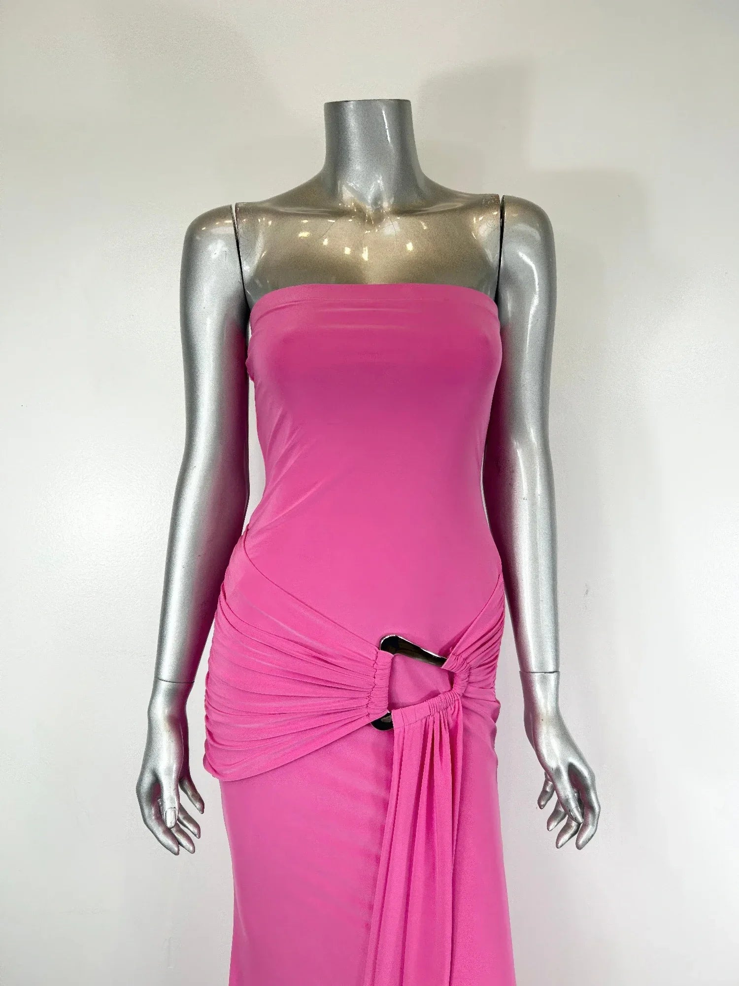 Robe Longue Drapée Rose Style Grecque – Élégance Romantique - Oléna-Fashion