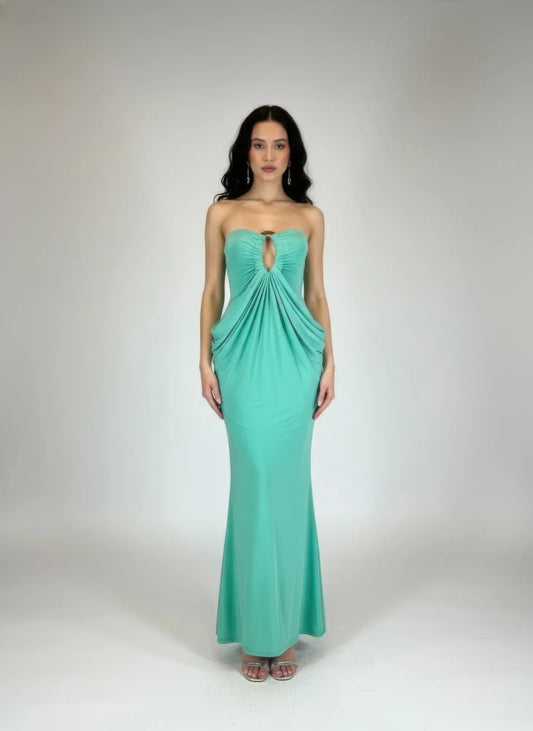 Robe Maxi Glamour Construction Moderne – Éclat Jade - Oléna-Fashion