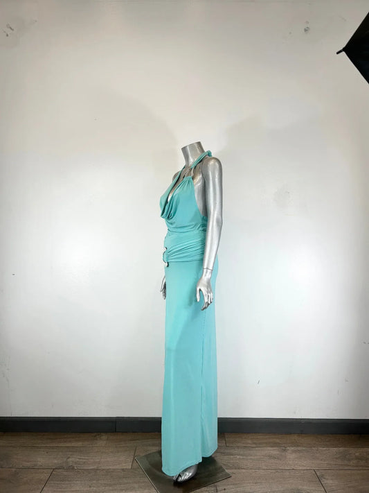 Ensemble Body Jupe Longue Aqua Col Licou – Fraîcheur Chic - Oléna-Fashion