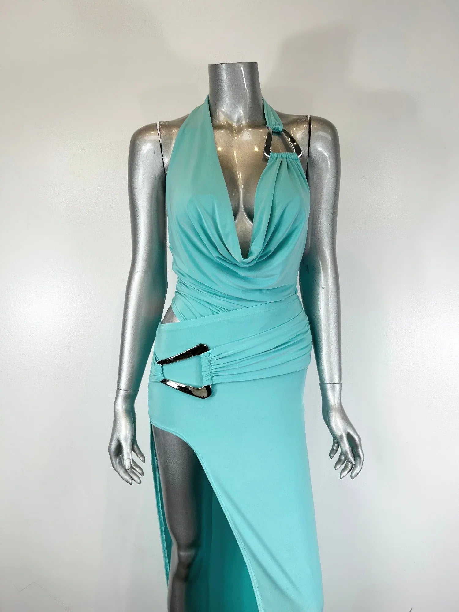 Ensemble Body Jupe Longue Aqua Col Licou – Fraîcheur Chic - Oléna-Fashion