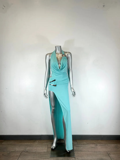 Ensemble Body Jupe Longue Aqua Col Licou – Fraîcheur Chic - Oléna-Fashion