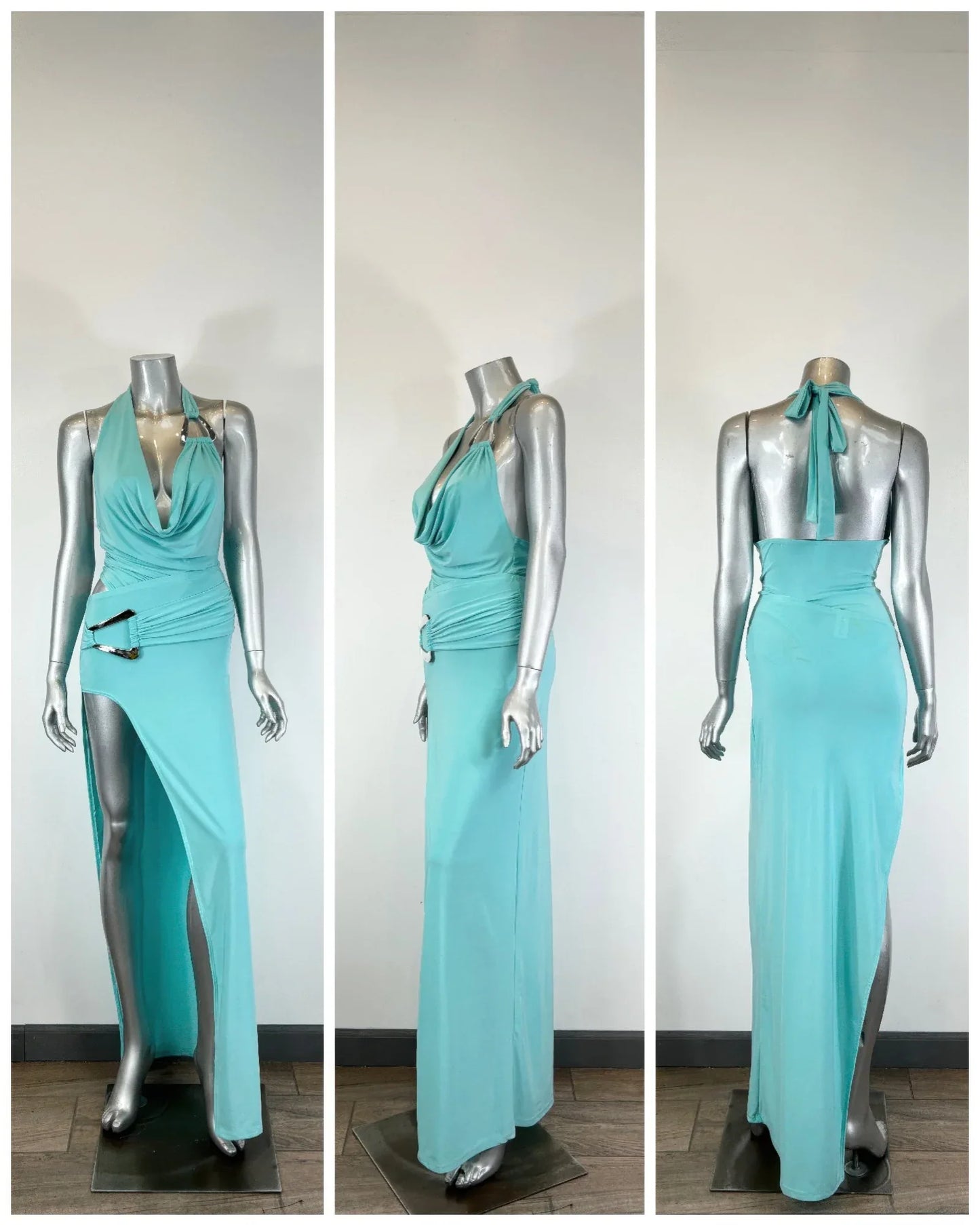 Ensemble Body Jupe Longue Aqua Col Licou – Fraîcheur Chic - Oléna-Fashion