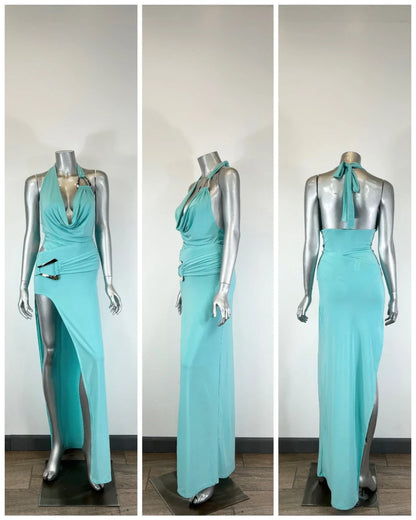 Ensemble Body Jupe Longue Aqua Col Licou – Fraîcheur Chic - Oléna-Fashion