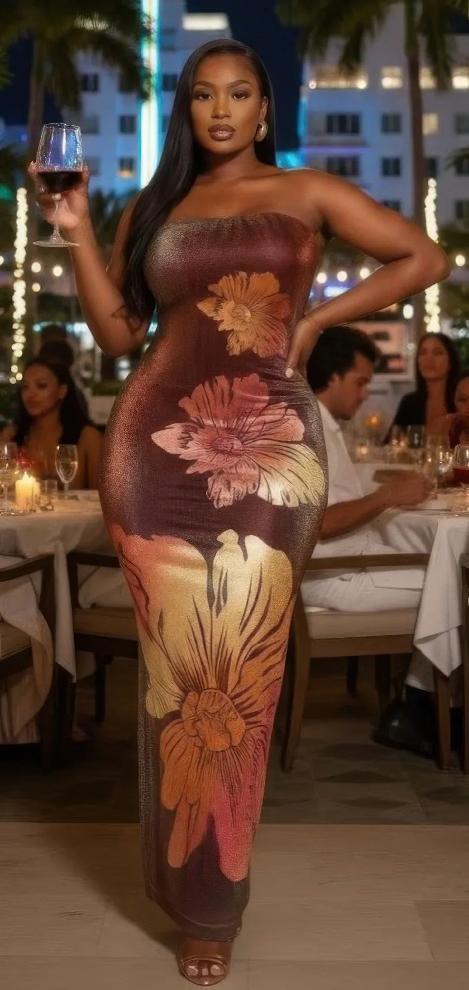 Robe Maxi Fleurs Métallisées Tube – Élégance Soirée Chic - Oléna-Fashion