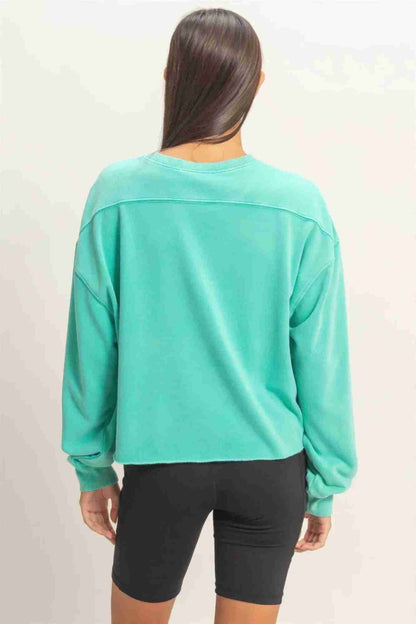 Sweatshirt Cropé Femme Mineral Wash - Coton Vintage Délavé - Oléna-Fashion