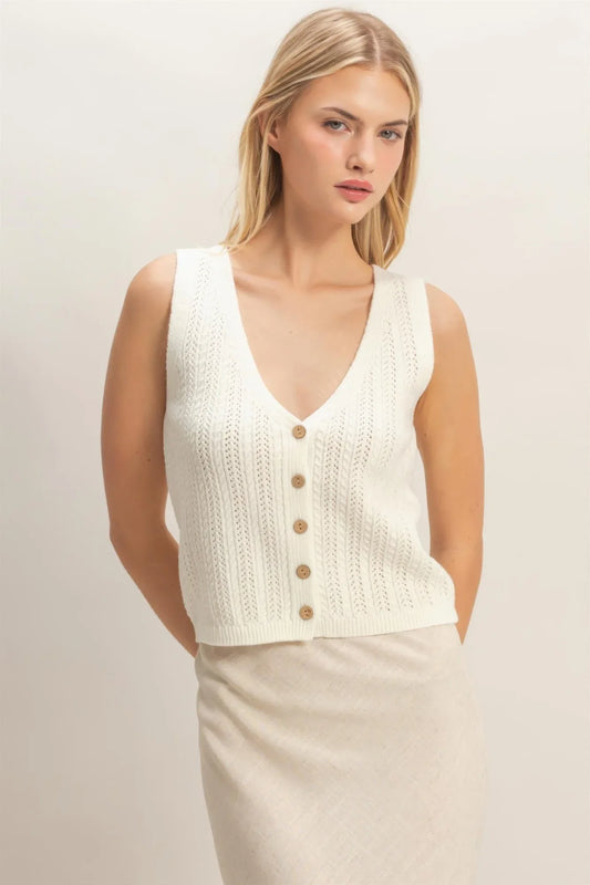 Débardeur Femme Col V Maille Côtelée - Coton Acrylique - Oléna-Fashion