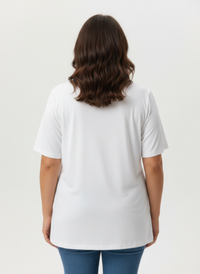 Haut femme blanc, vue arrière, manches volantées, tombant ample