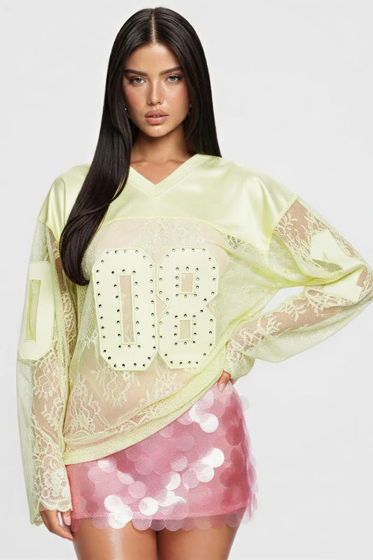 Top Femme Jersey Manches Longues 08 Strass - Polyester Stretch - Oléna-Fashion