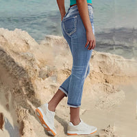 Jean Capri Femme Taille Mi-Haute Stretch – Denim 7/8 Effet Usé Gainant