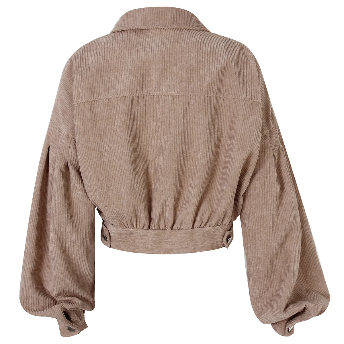 Veste courte en velours côtelé femme, manches lanterne et simple boutonnage