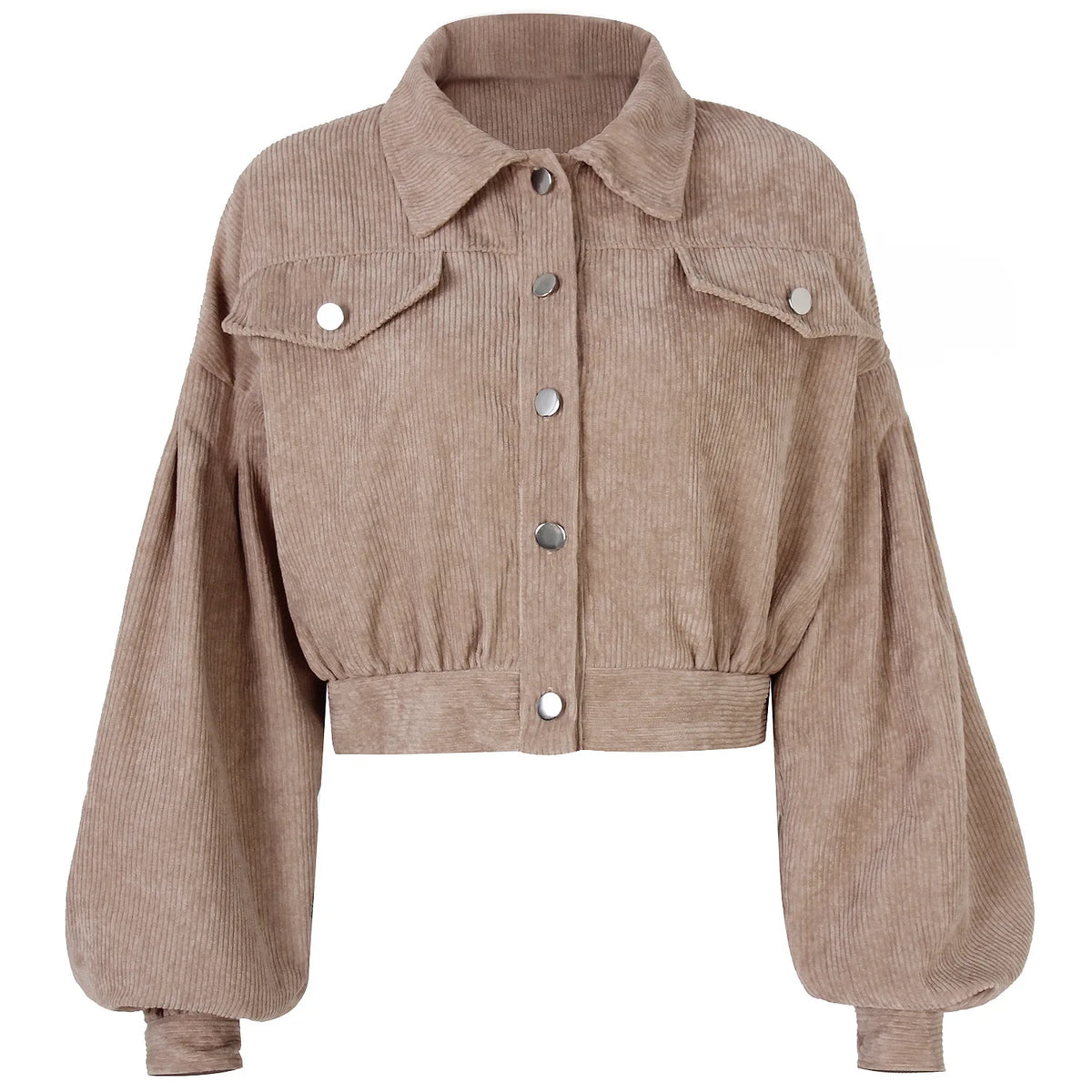 Veste courte en velours côtelé femme, manches lanterne et simple boutonnage