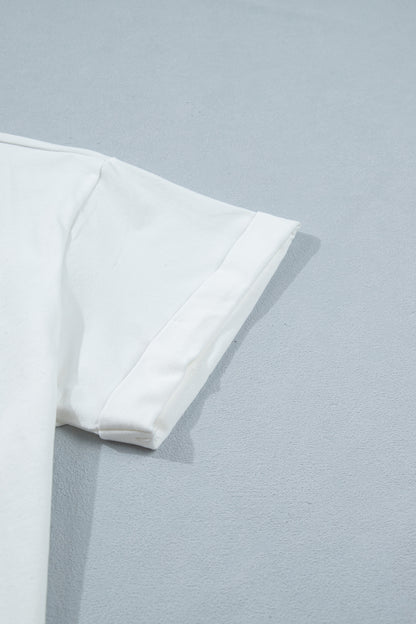 Manche courte du haut femme blanc en coton, bordure nette