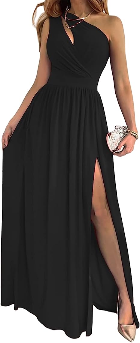 Robe Longue Fendue Épaule Dénudée – Élégante & Sexy  Noir / 2XL Olena-Fashion
