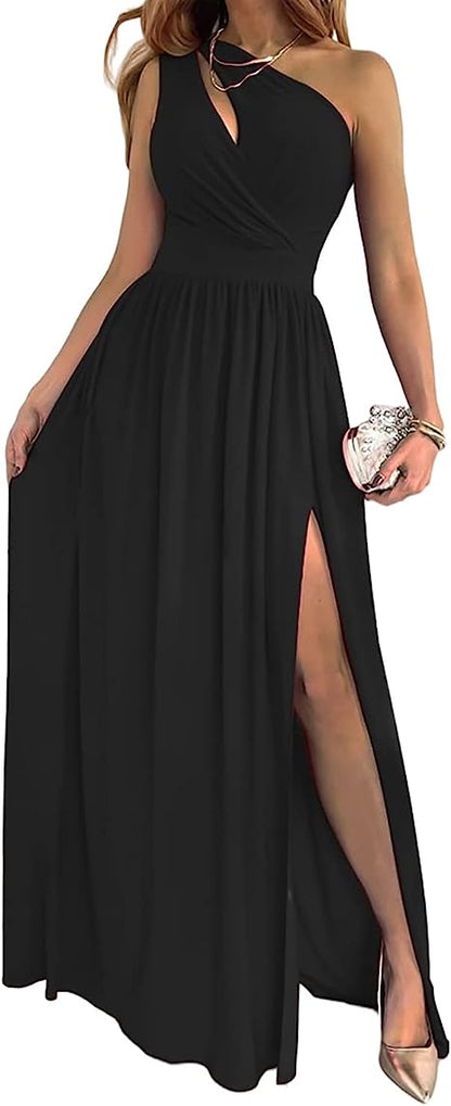 Robe Longue Fendue Épaule Dénudée – Élégante & Sexy  Noir / 2XL Olena-Fashion