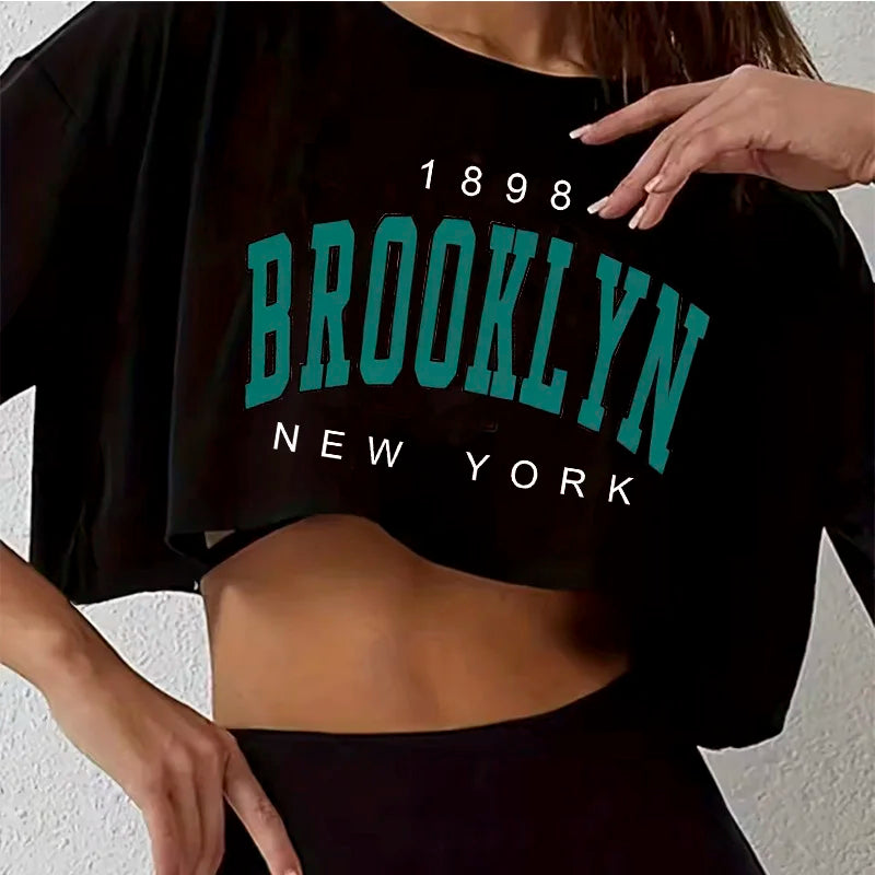 Crop Top Brooklyn New York Graphique – Haut Court Sport Décontracté Femme